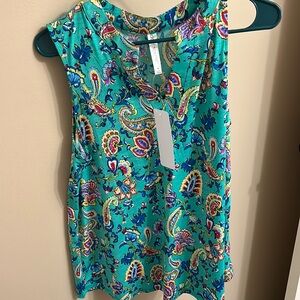 Lizzy Tank Top in Emerald and Aqua Multi Floral size medium- fits size Large